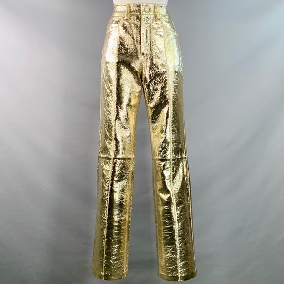 ZADIG & VOLTAIRE Size S Metallic Gold Leather Jean Cut Straight Casual Pants - Picture 1 of 5